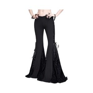 Goth Baroque Black Women's Low Rise  (6/M) Flared Pants Side Lace